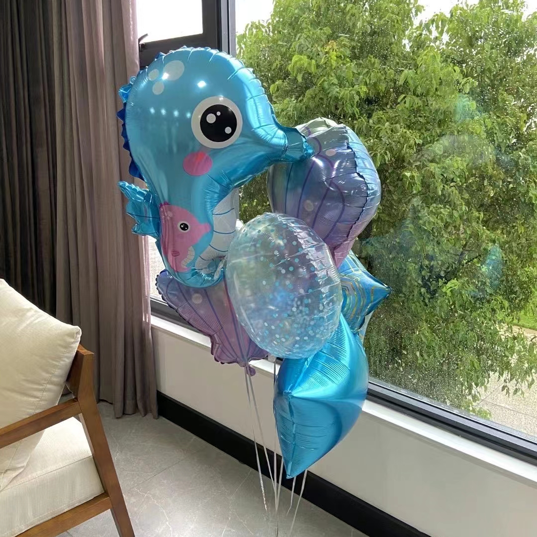海洋动物海马气球套装派对铝膜气球