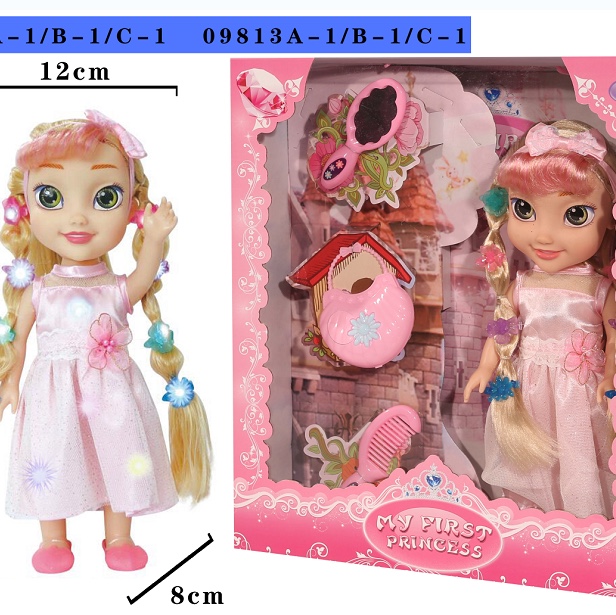 Vinyl doll girl toy Princess series with lights and music, multiple mixed sets 09813b-1