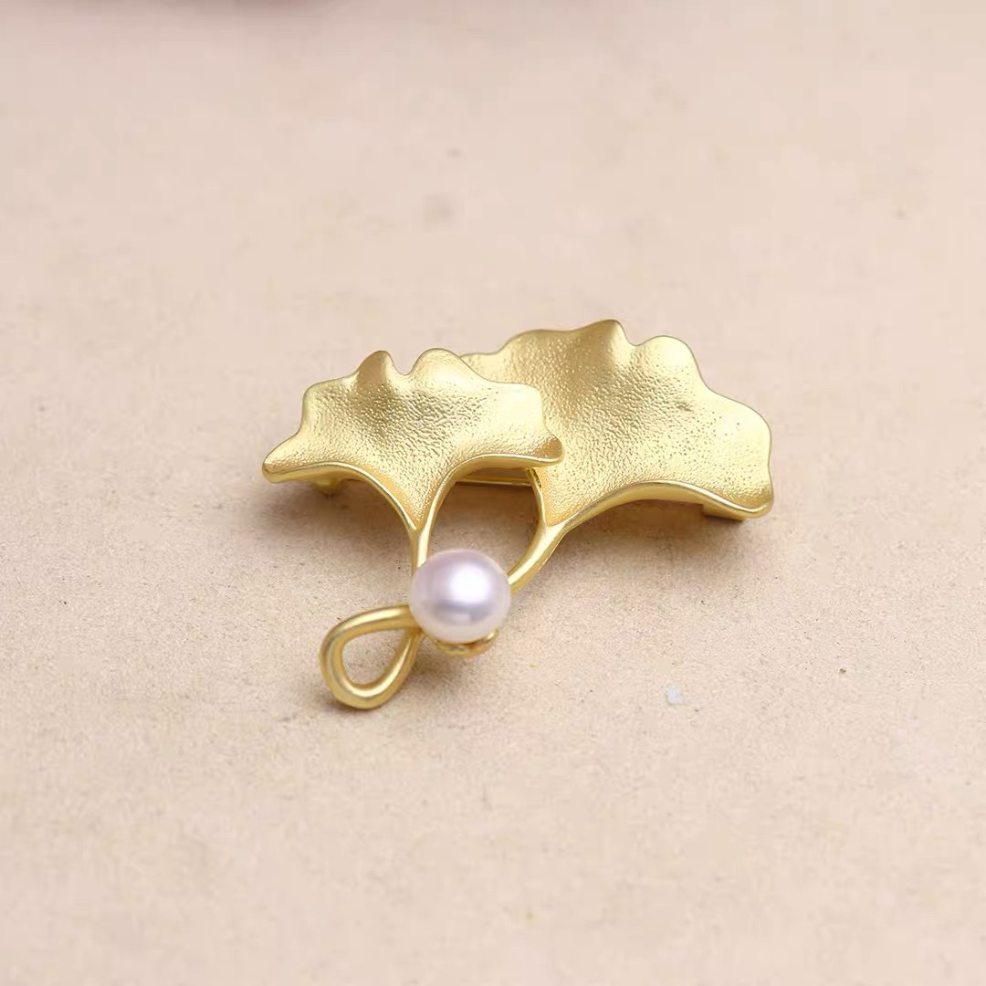 Double ginkgo pearl corsage ladies all-match coat sweater anti-slip brooch accessories