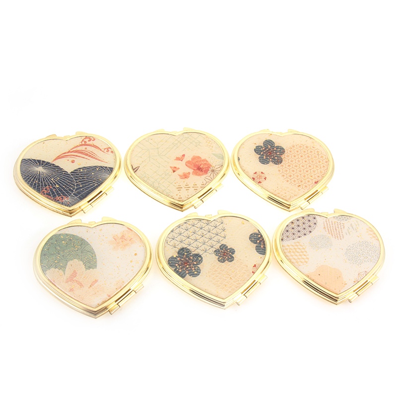 心形撒金粉爱心印花滴胶面简易镜金色双面镜随身镜小镜子化妆镜鸿鑫化妆镜折叠镜对开镜