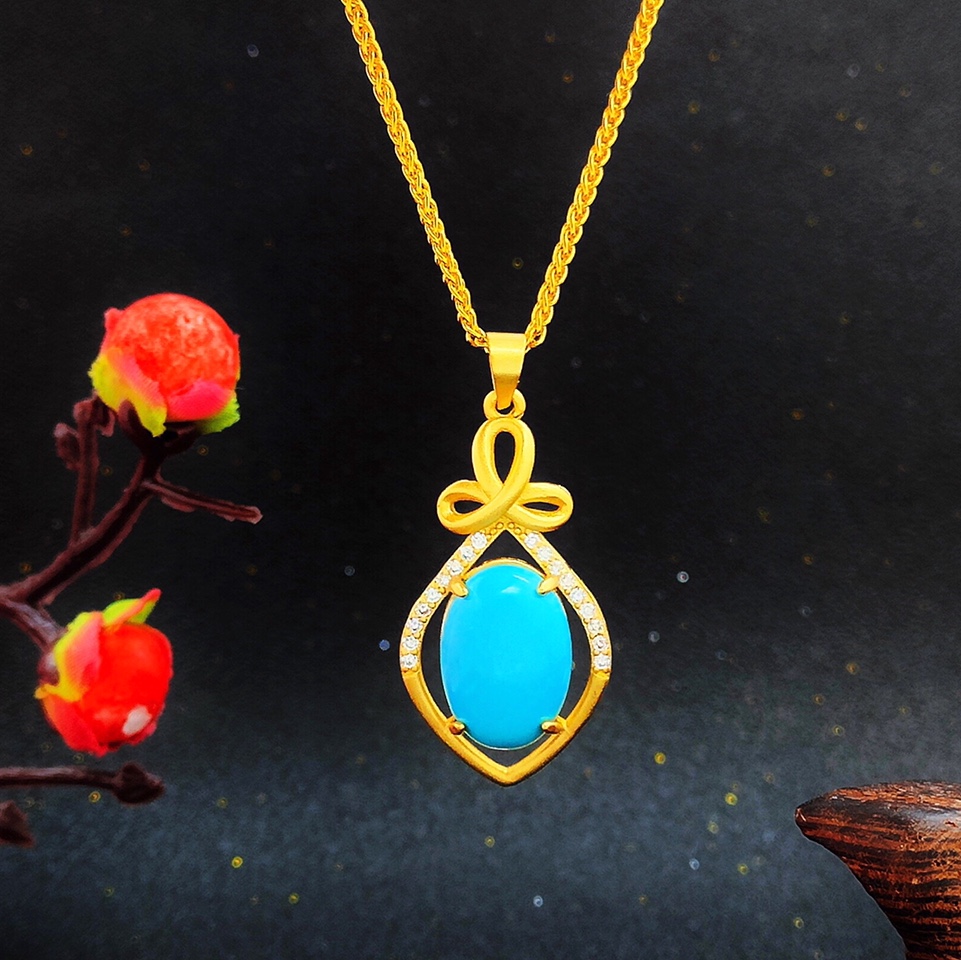 Microinset zircon water drop Turquoise pendant, brass jewelry,