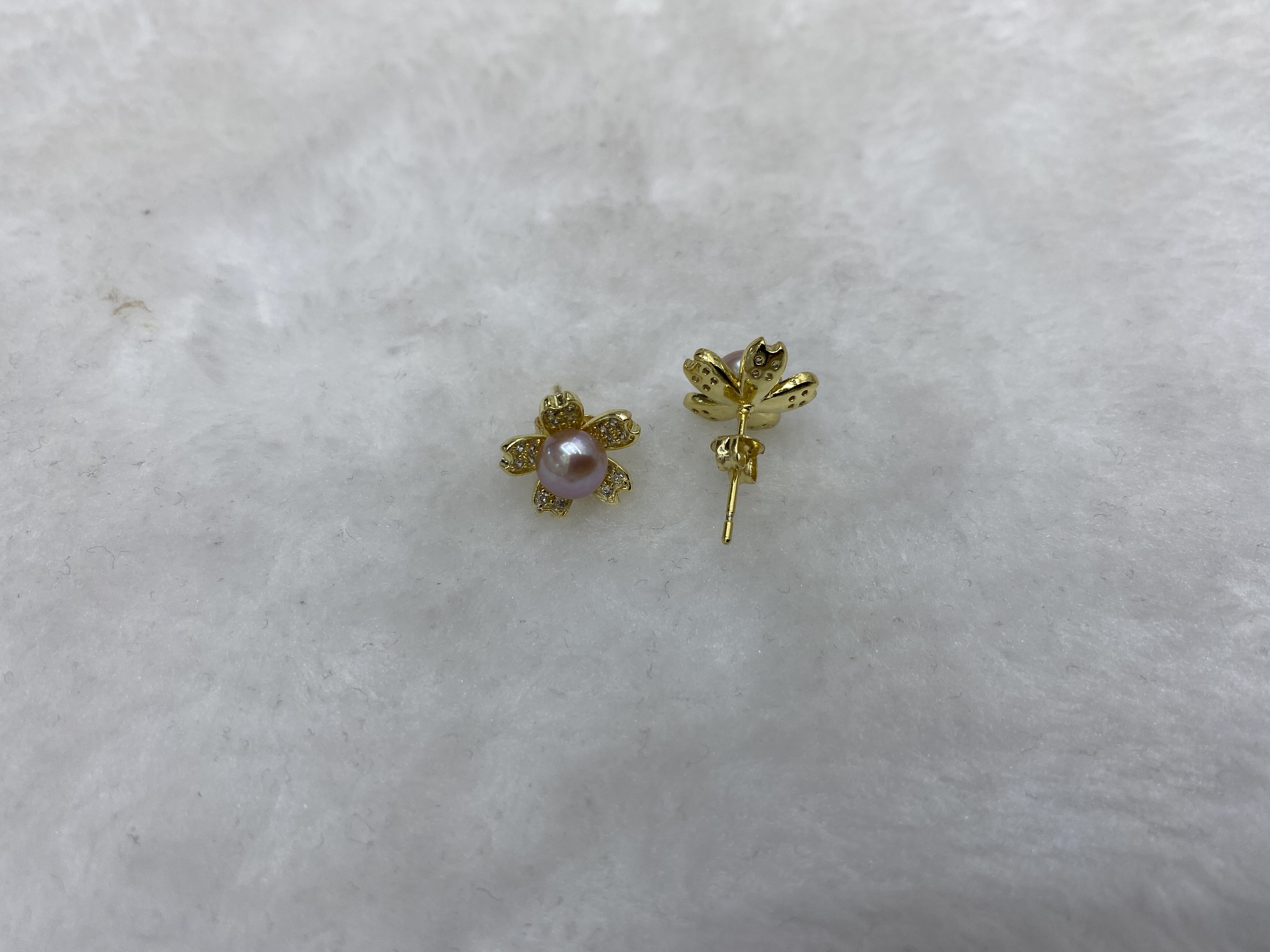 天然淡水珍珠耳钉微镶工艺电镀真金详情图2