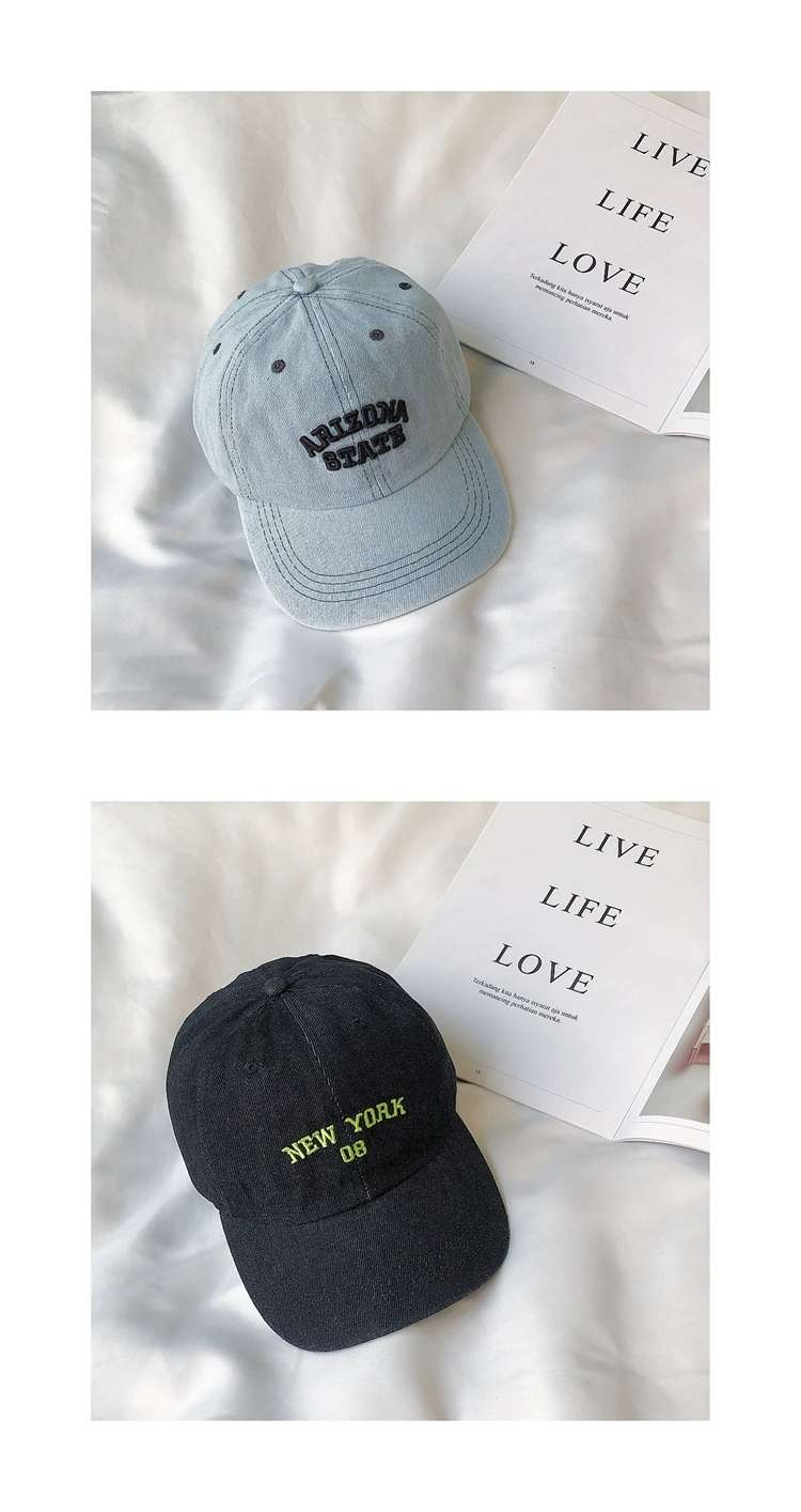 Women's soft-top baseball cap, versatile Korean-style ins washed letter embroidered baseball cap, simple men's Japanese-style denim cap Specification image