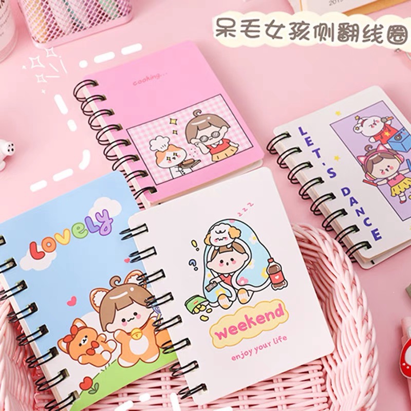 侧翻线圈本小号笔记本子ins风简约卡通记事本A7迷你口袋本小本子