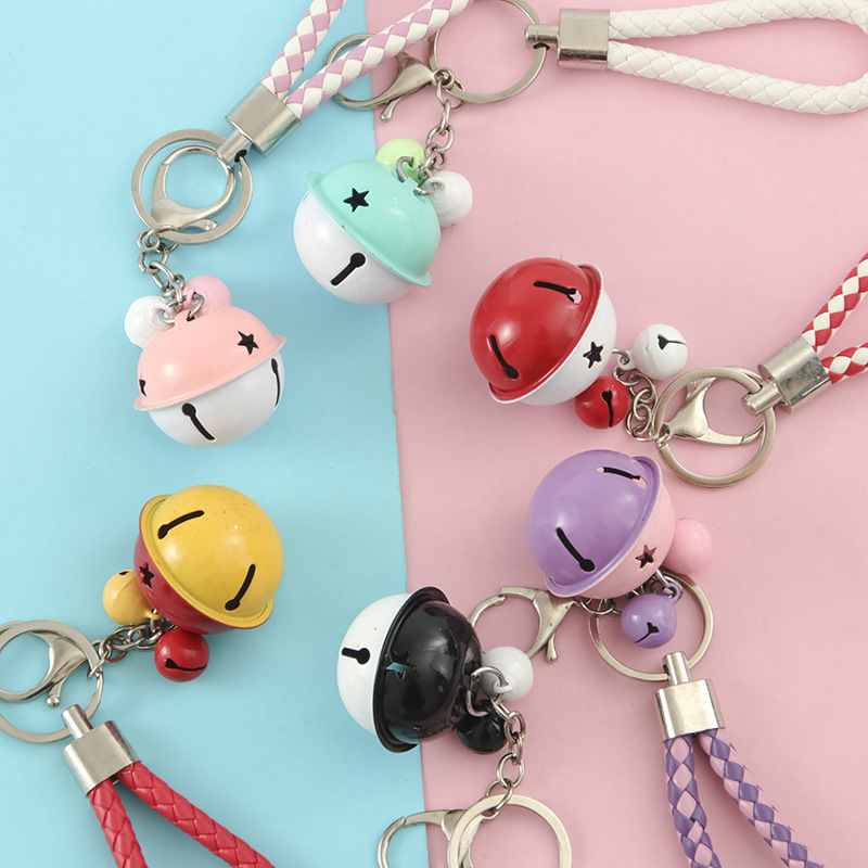 创意礼品DIY双拼色铃铛钥匙链挂件 金属编织绳钥匙扣手机包包挂饰品细节图