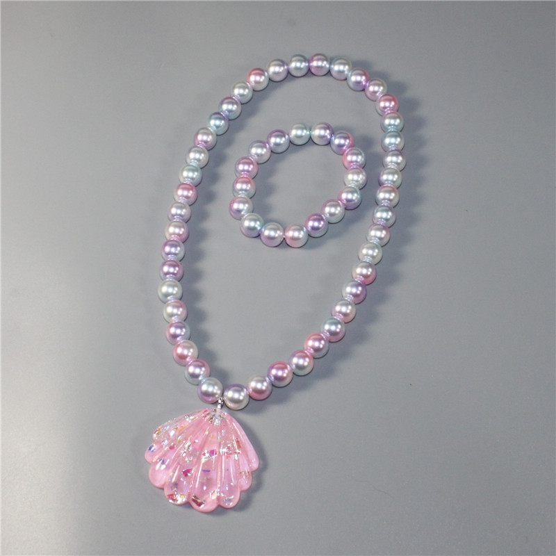 Children Girls Baby Princess Girls Accessories Imitation pearl jewelry shell gradient color beads necklace bracelet set