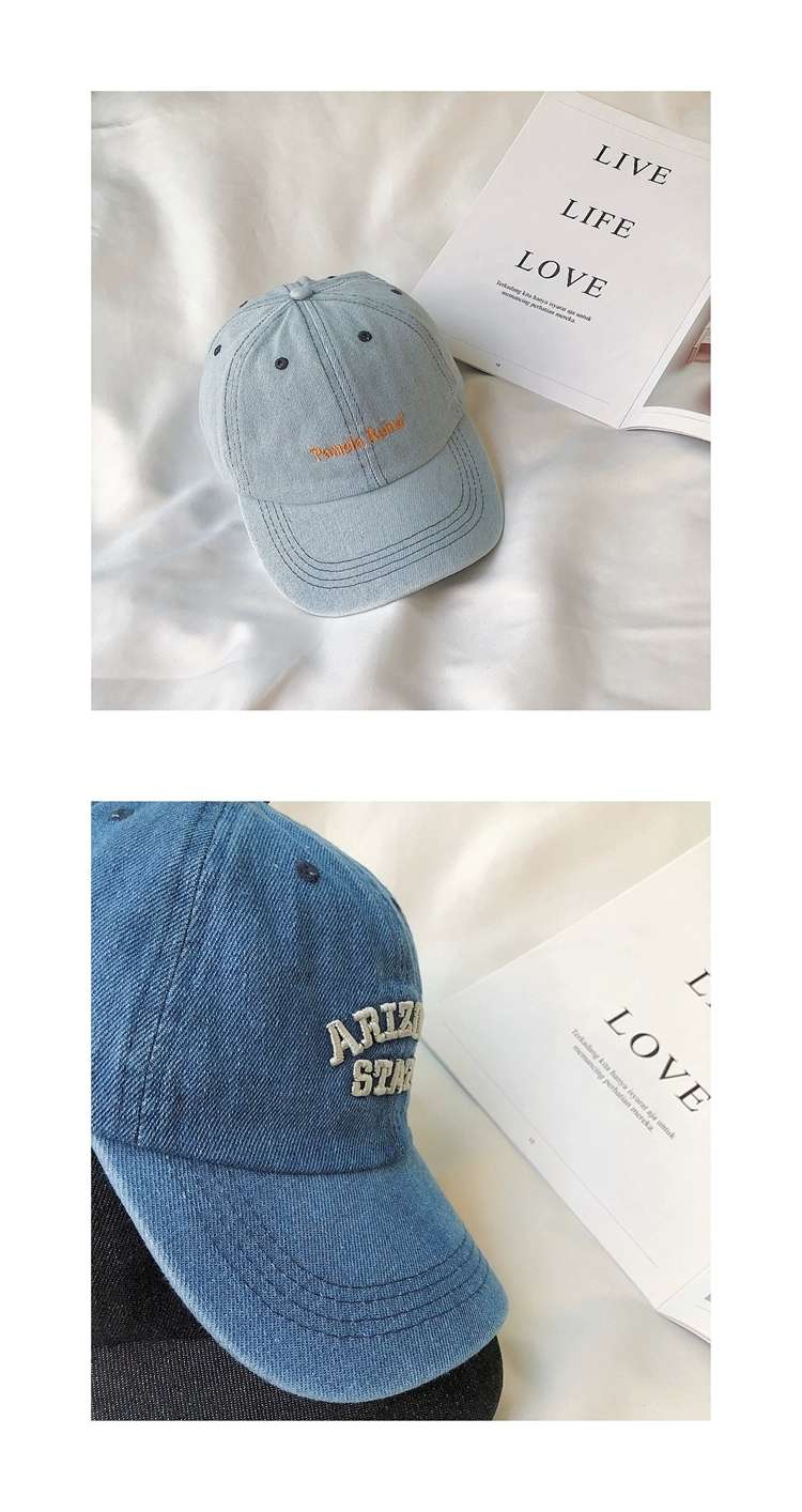 Women's soft-top baseball cap, versatile Korean-style ins washed letter embroidered baseball cap, simple men's Japanese-style denim cap detail image 5