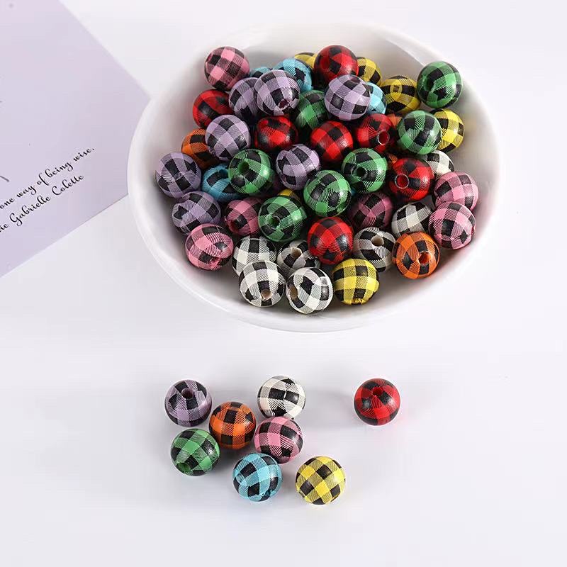 diy printed wooden beads with black grids detail image 6