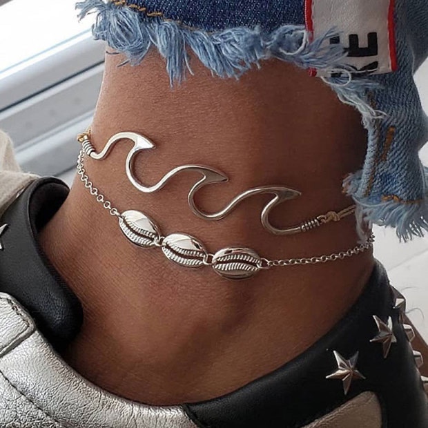 欧美时尚潮流海浪贝壳套装2件套脚链