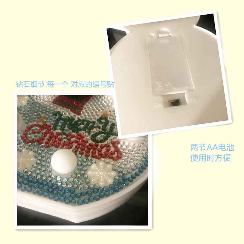 Cross-border supply insDIY Diamond painting LED lights, Christmas night lights, diamond-encruffled creative girlish heart decoration room snowman Specification image