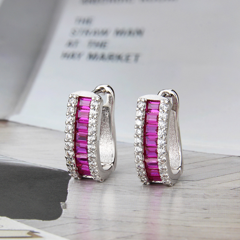 ins European and American cross-border e-commerce diamond-encrusted colored zirconium earrings manufacturer in stock, simple and personalized gold, silver and copper earrings details Picture