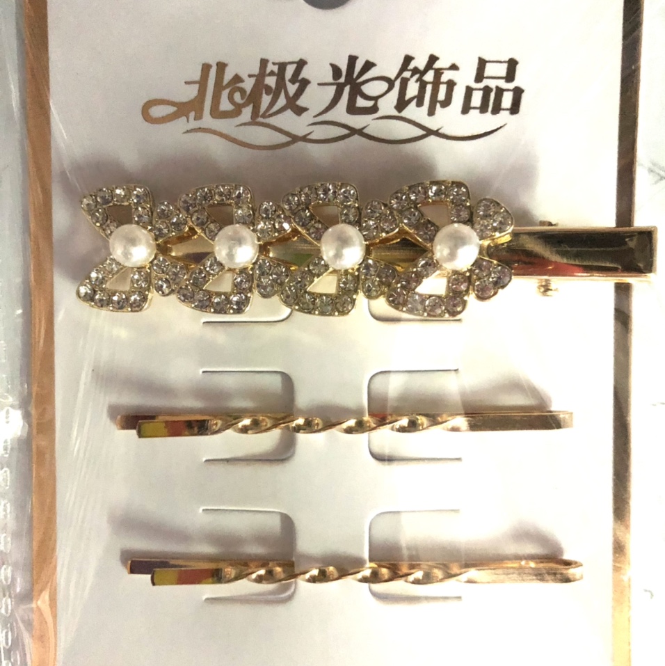 Korean version white diamond duckbill clip 222, large bangs hair clip, hair accessory, water diamond coil, hair clip, top clip, side clip, broken hair clip and hairpin set, three large pearls