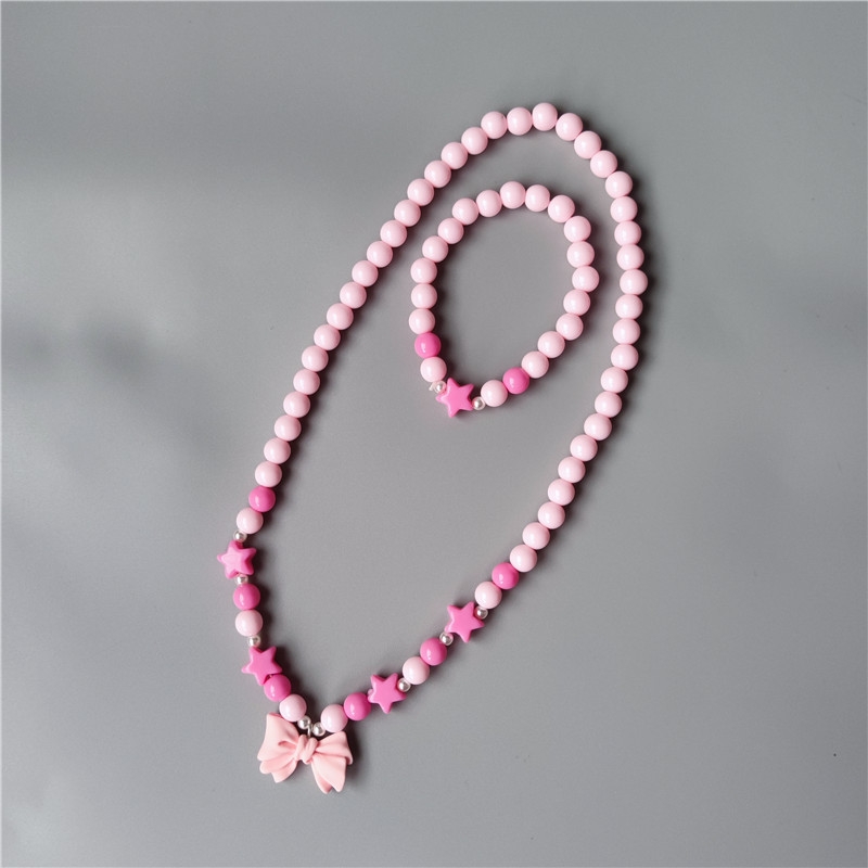 Children Girls Girls Baby Girls Little Girls Accessories Cute Stars Bow Bead Necklace Bracelet set