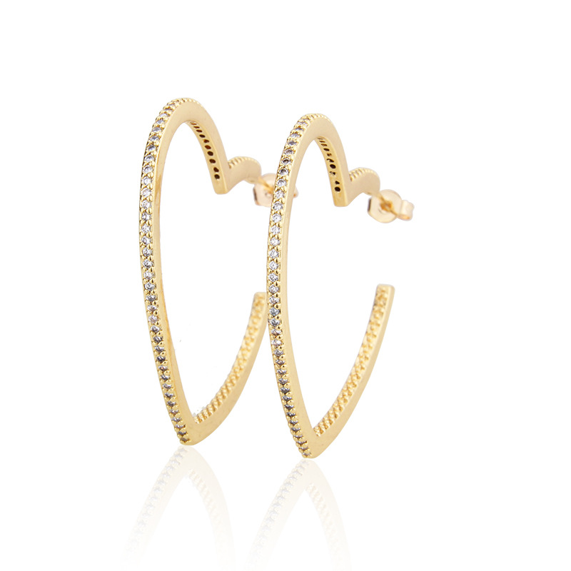 ins European and American export custom zirconium-inlaid heart-shaped ear studs, AliExpress cross-border stock new copper gold-plated heart-shaped ear rings Specification image
