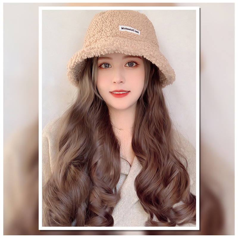 Autumn and winter new style hats, wigs, women's long curly hair hats, wigs, integrated synthetic fiber hair manufacturer in stock wig