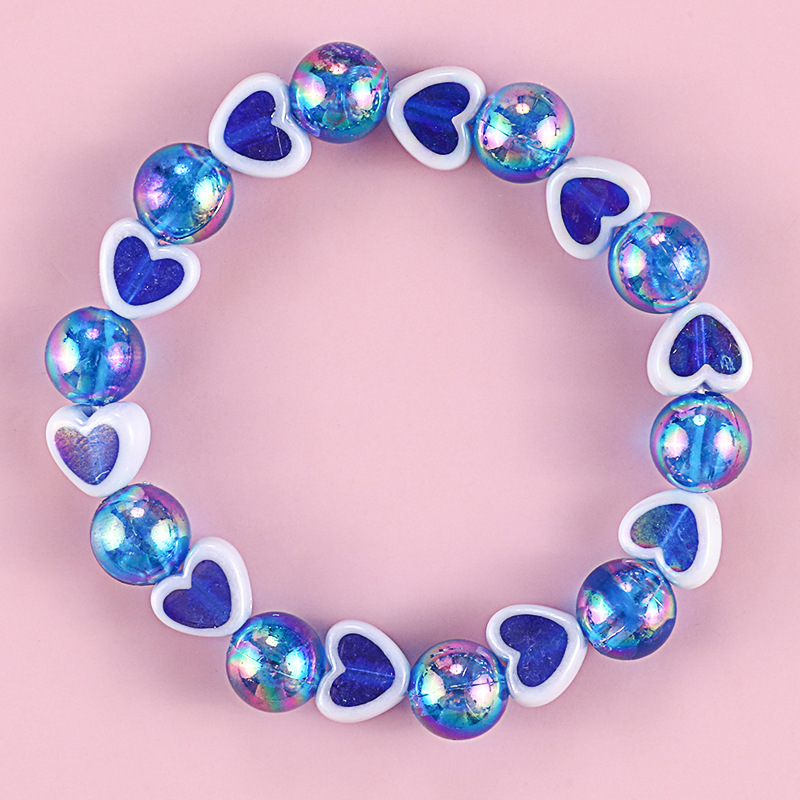 Colorful and simple children's acrylic bracelet, heart-shaped bead string, girls' bracelet manufacturer's supply can be customized Item Picture