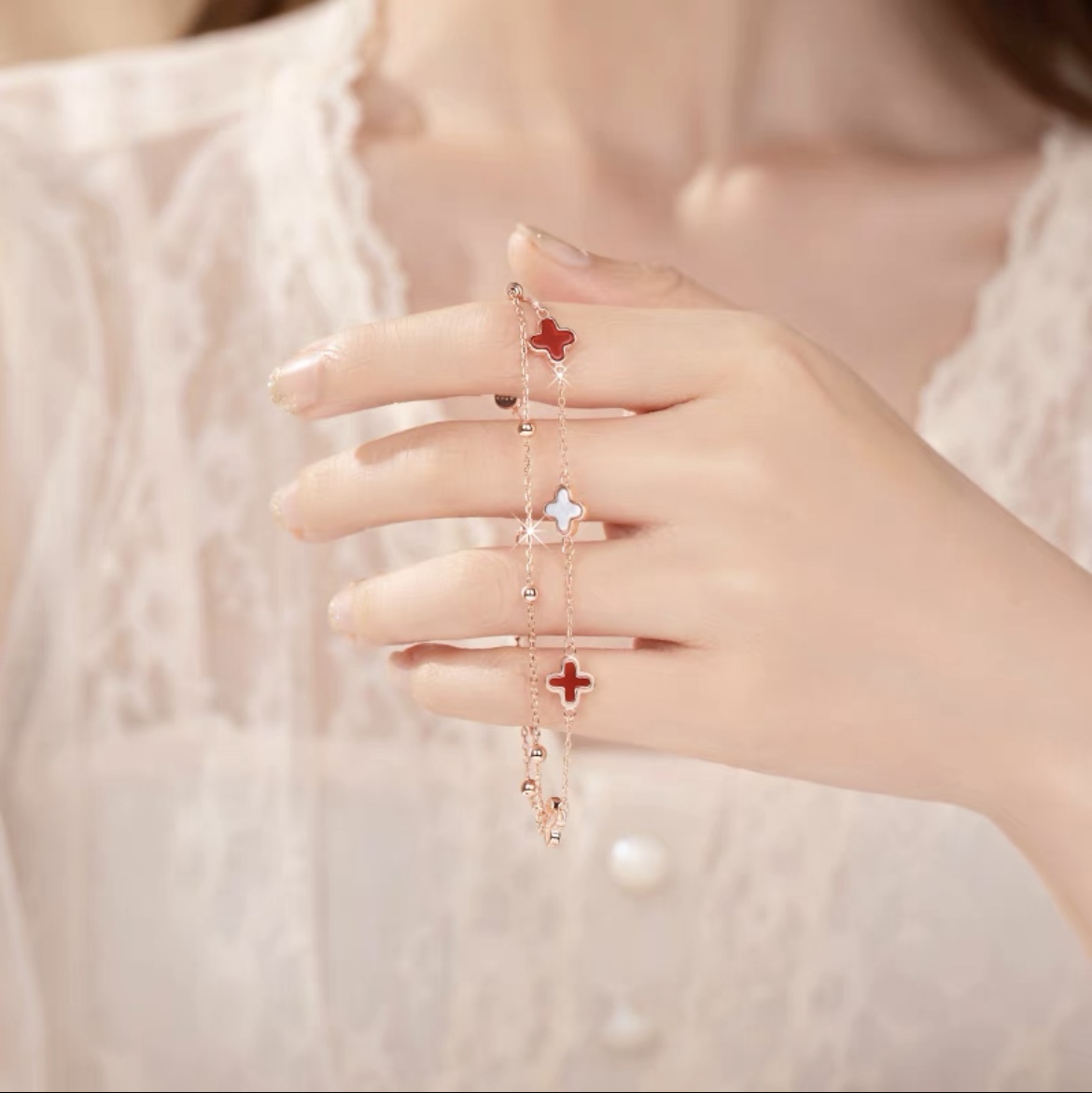 Red four-leaf clover necklace