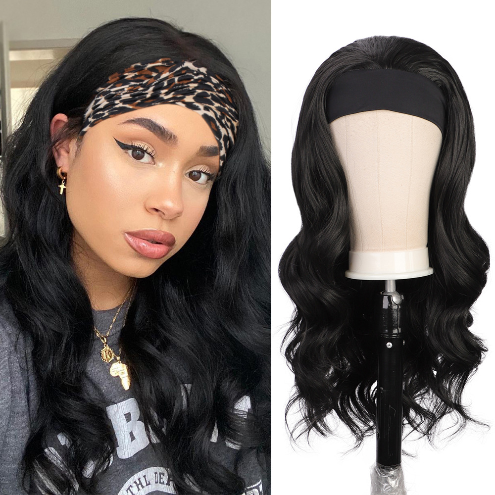 wig, European and American headscarf wig, wig, women's ice silk tie wig, large curly wig, synthetic fiber wig wig