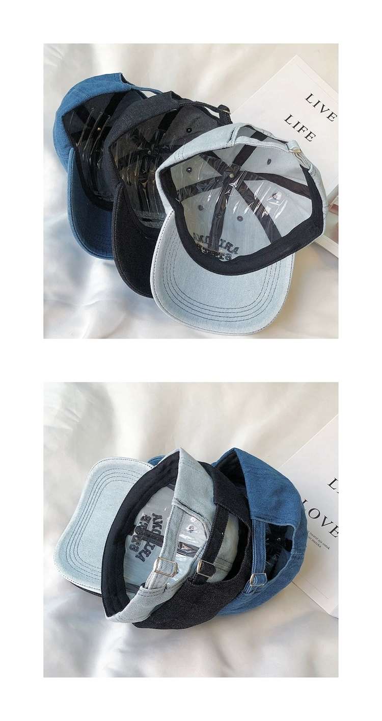 Women's soft-top baseball cap, versatile Korean-style ins washed letter embroidered baseball cap, simple men's Japanese-style denim cap detail image 2