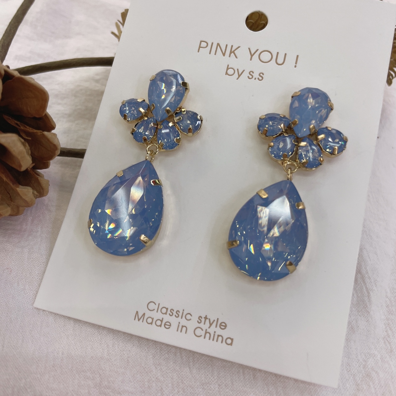European and American water drop glass jewel earrings asymmetrical earrings unique design earrings thumbnail