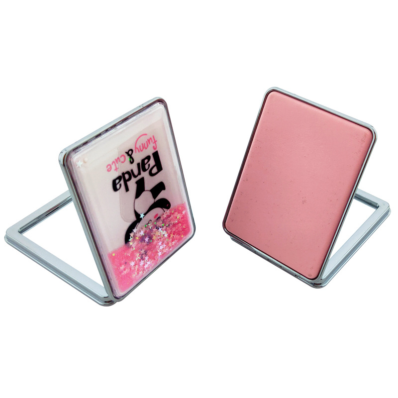 熊猫流沙化妆镜双面折叠便携时尚化妆镜详情图1