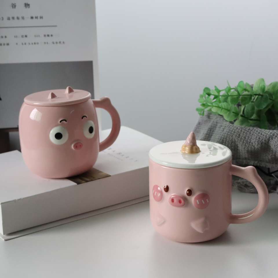 Couple cups, cute and mischievous little pig ceramic mugs, pink and girlish cartoon ceramic coffee water cups, home hope detail image 2