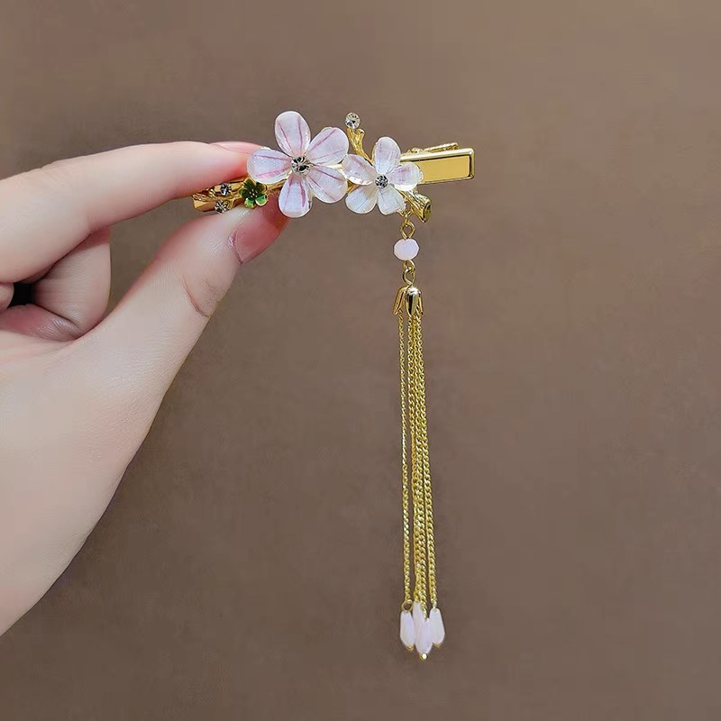 夏季新款流苏琉璃花发夹边夹古风汉服配饰简约复古超仙顶夹头饰女