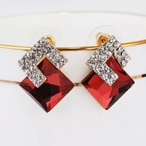 Trendy temperament net red personality flash diamond geometric glass earrings