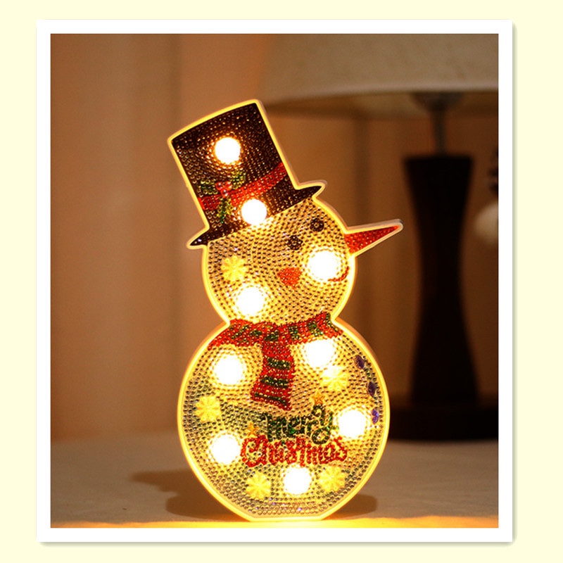 Cross-border supply insDIY Diamond painting LED lights, Christmas night lights, diamond-encruffled creative girlish heart decoration room snowman