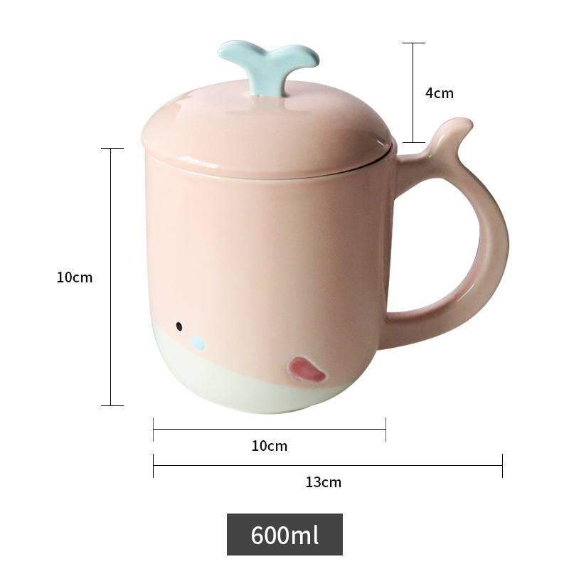 Korean cartoon ceramic cups, creative hand-painted whale mugs, large-capacity cute student water cups, couple cups detail image 9