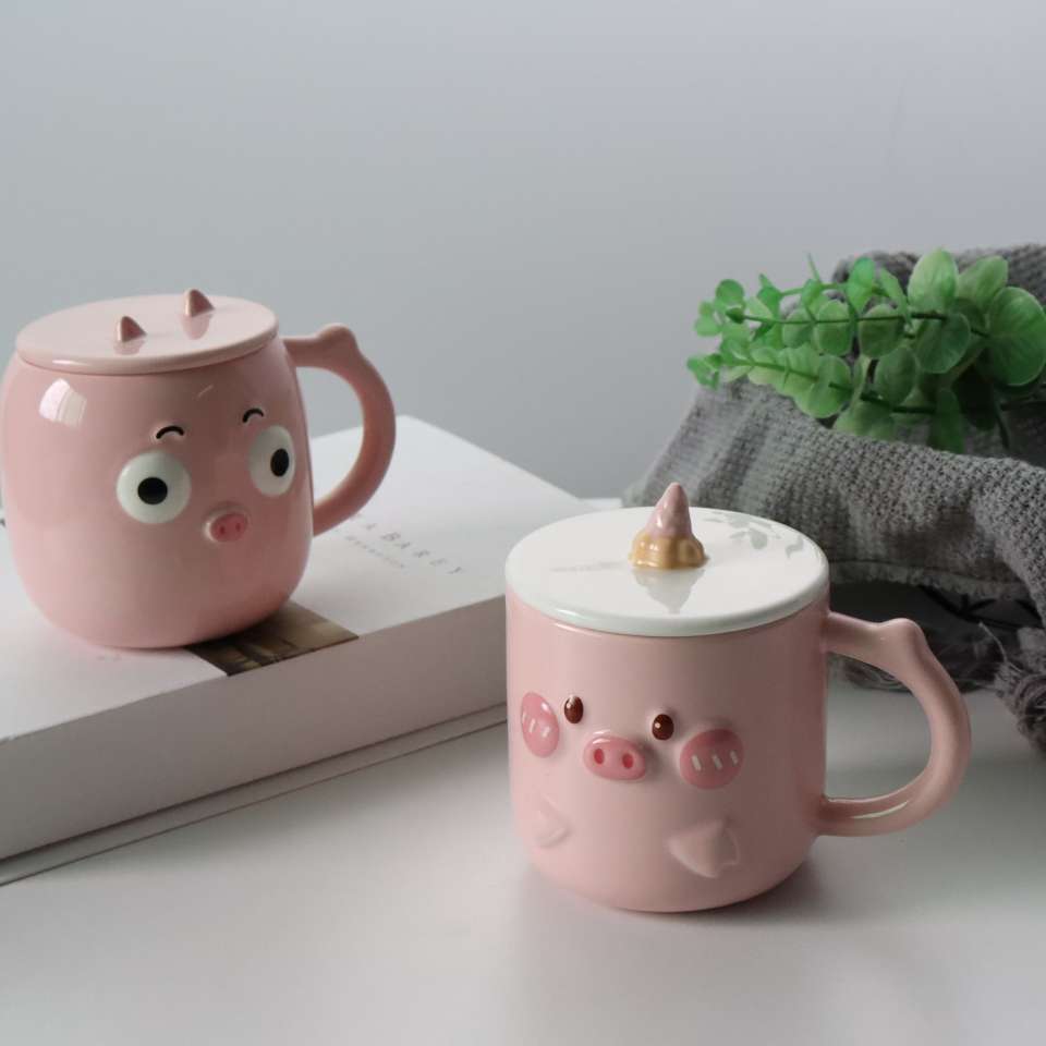 Couple cups, cute and mischievous little pig ceramic mugs, pink and girlish cartoon ceramic coffee water cups, home hope detail image 4