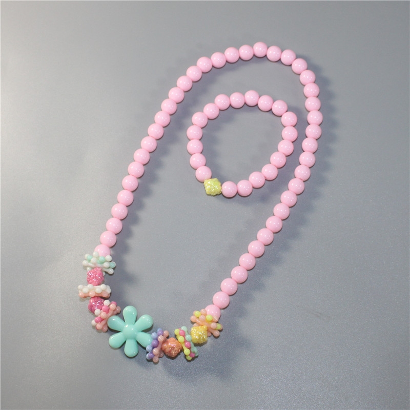 Baby Girls Little Girls Accessories Cute candy color Flower Beads necklace bracelet set girls accessories