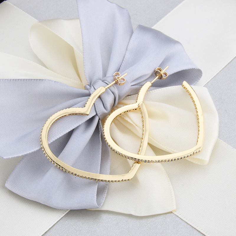ins European and American export custom zirconium-inlaid heart-shaped ear studs, AliExpress cross-border stock new copper gold-plated heart-shaped ear rings