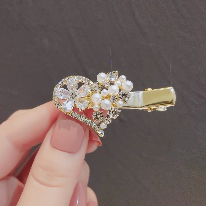 Heart Pearl Hair clip Clip Personality Fashion imitation zircon hair clip Side fringe clip high sense clip hair accessories