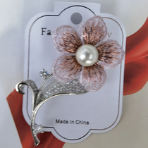 Pink mesh flower brooch