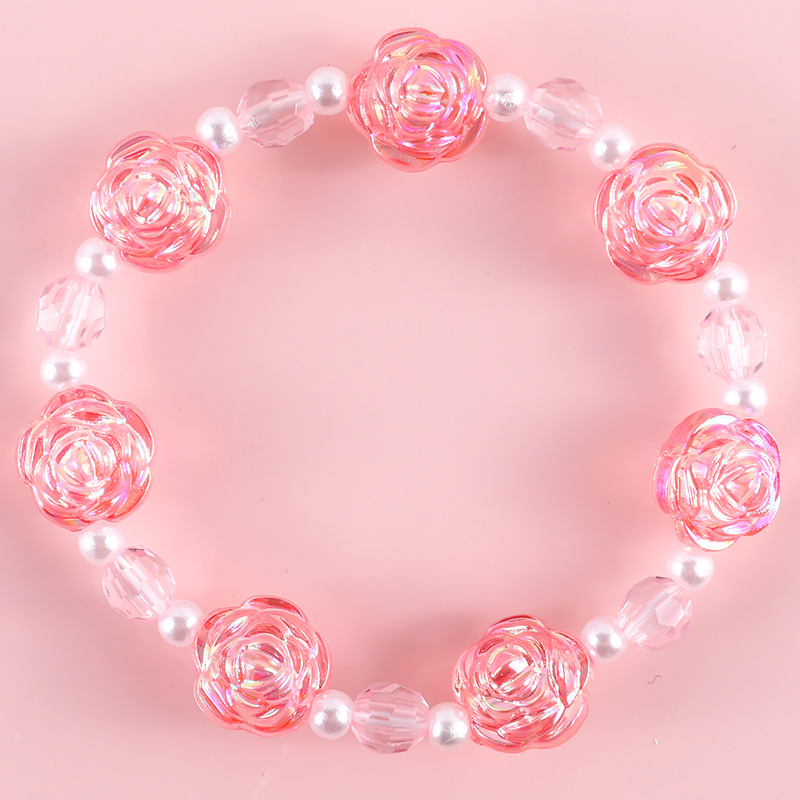 New children's flower beaded bracelet, acrylic in four colors to choose from, exquisite rose-shaped little girl bracelet details Picture