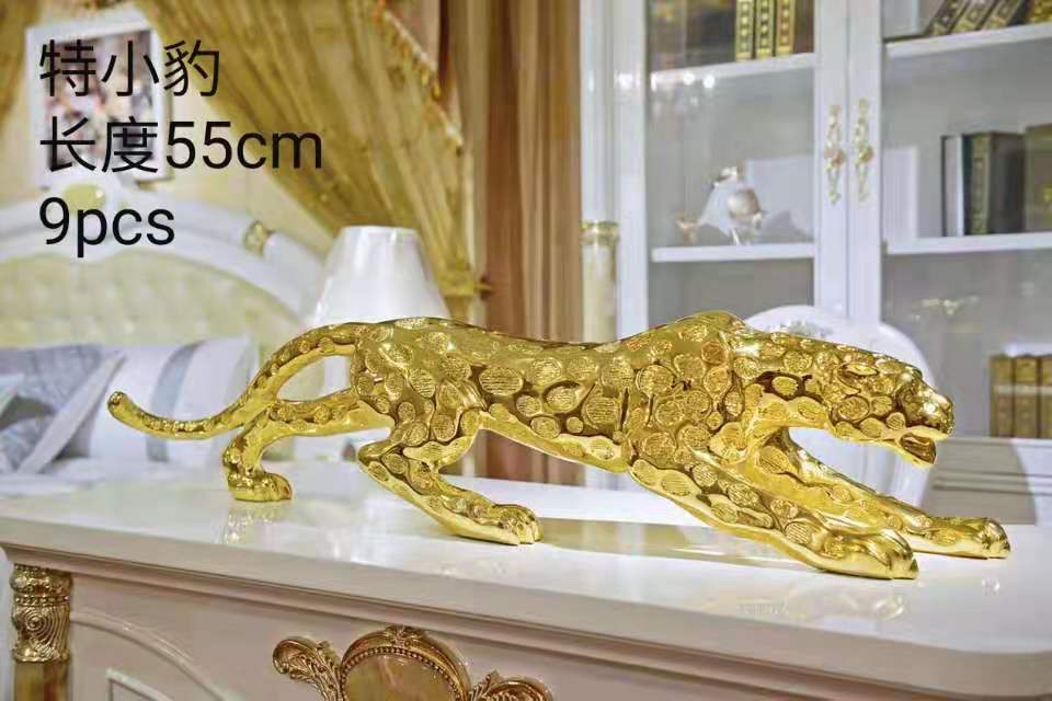 55CM豹电镀树脂工艺品办公室客厅桌面摆件产品图