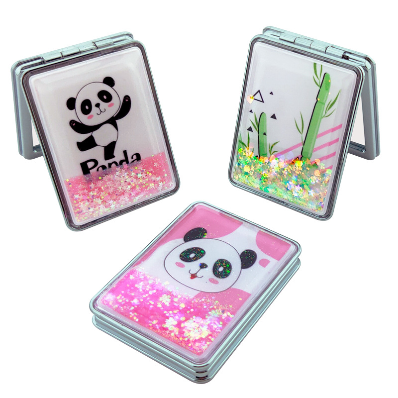 熊猫流沙化妆镜双面折叠便携时尚化妆镜详情图3