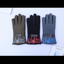 Ribbed printed flame pattern gloves