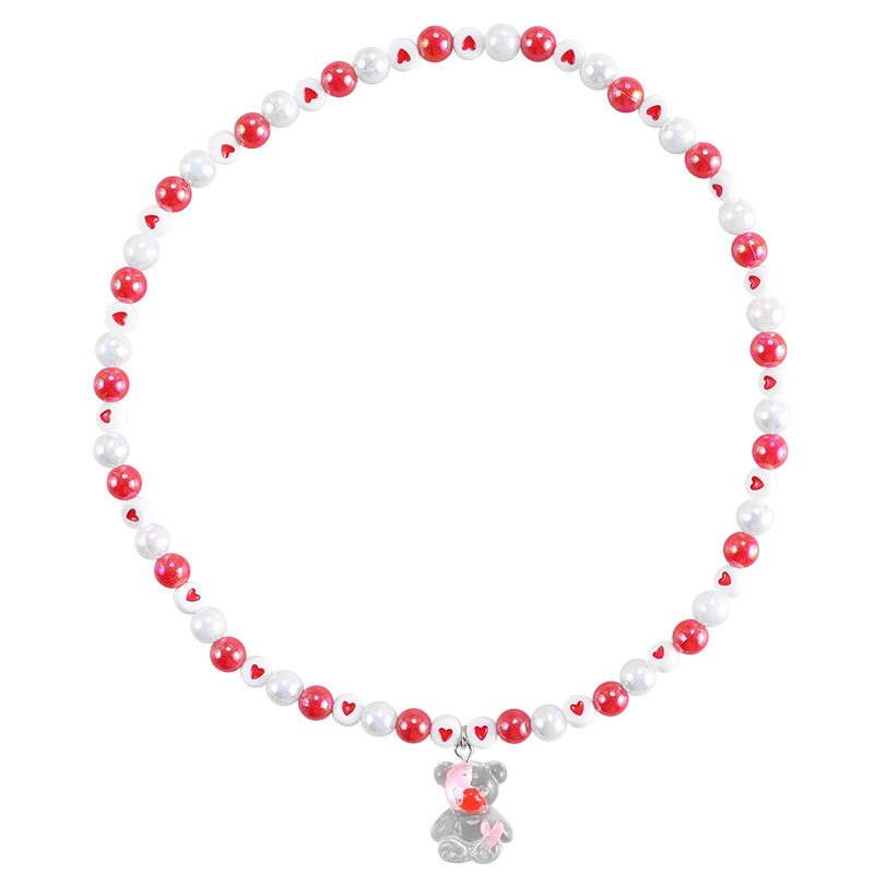Children's Bear Necklace Set New acrylic love letter beads + Candy Bear pendant bracelet for children