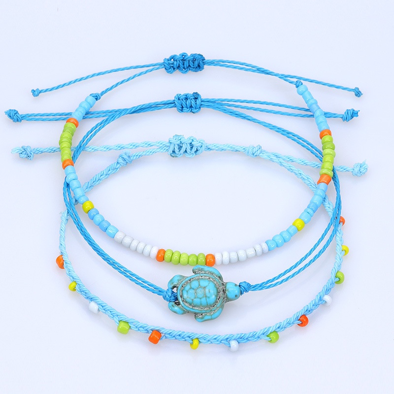 亚马逊 热销波西米亚风脚链彩色米珠编织防水蜡线夏威夷脚踝链套装