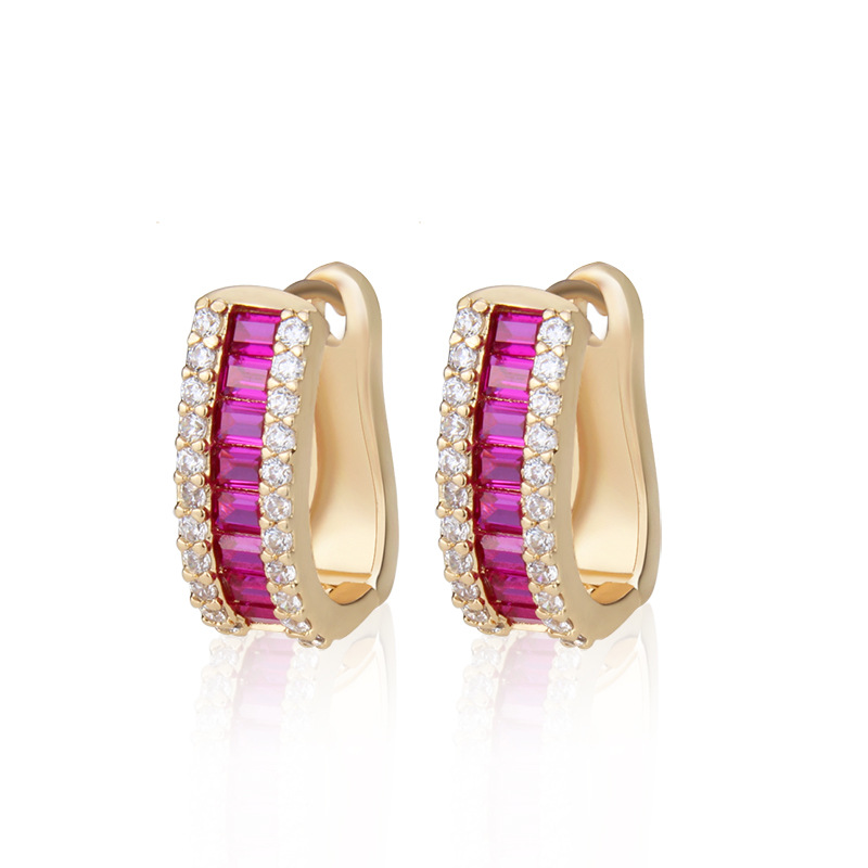 ins European and American cross-border e-commerce diamond-encrusted colored zirconium earrings manufacturer in stock, simple and personalized gold, silver and copper earrings