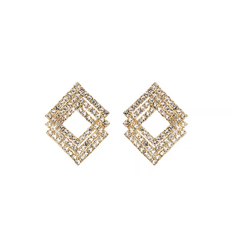 Flash diamond geometric pattern personality elegant charming flash diamond stud earrings