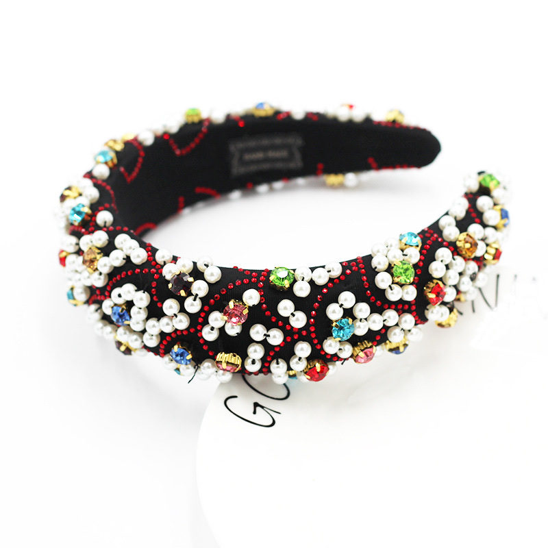 Europe And The United States Fashion Sponge Particles White Pearl Set Diamond Geometric Headband details Picture
