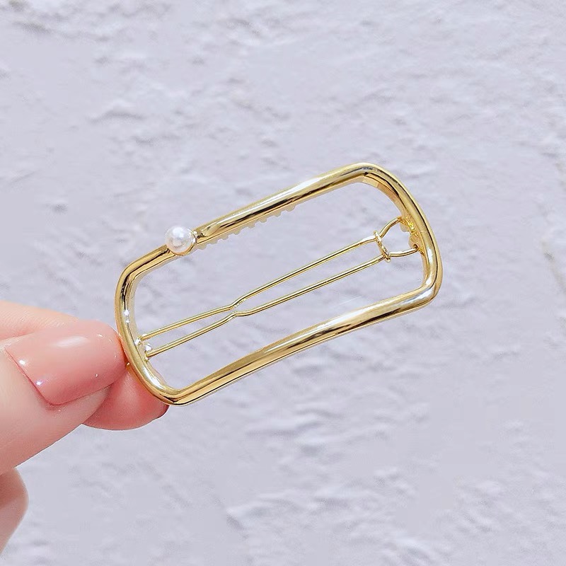 Geometric rectangular hairpin Atmospheric stylish side clip Back head top clip Cool wind Hairpin Pearl headdress
