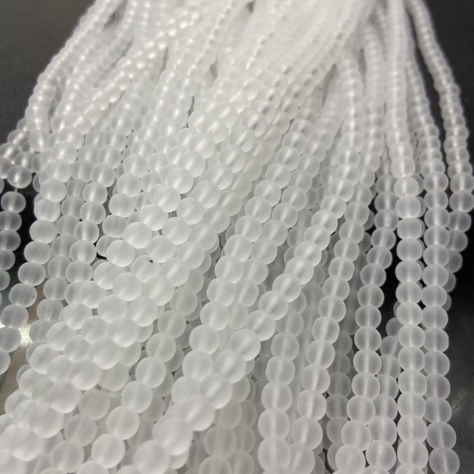 新款水晶玻璃饰品配件4磨砂白圆珠