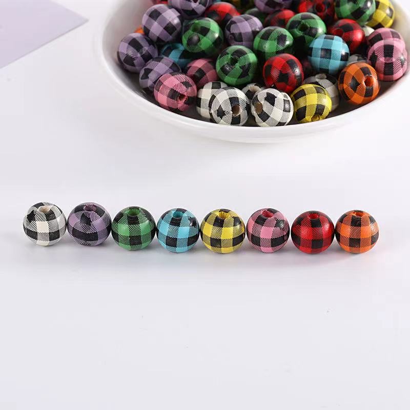 diy printed wooden beads with black grids detail image 7