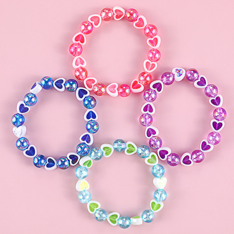 Colorful and simple children's acrylic bracelet, heart-shaped bead string, girls' bracelet manufacturer's supply can be customized Specification image