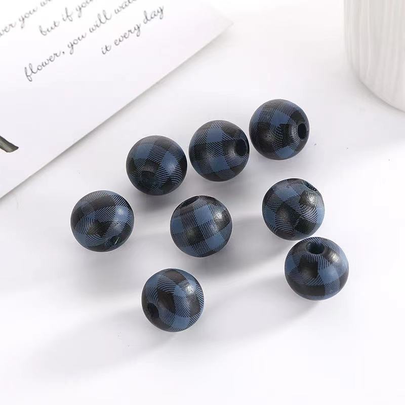 diy printed wooden beads with black grids detail image 3