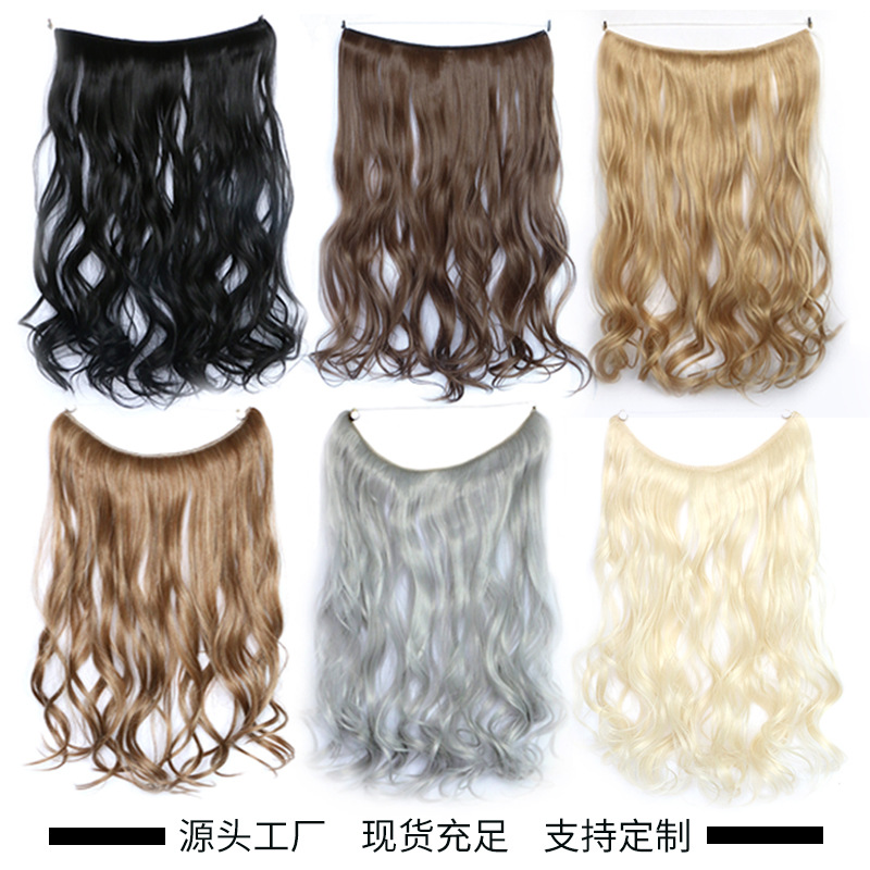 Fishing line hair curtains, long curly hair extensions, seamless wig pieces, European and American export fashion wigs for women, wholesale in stock. 1